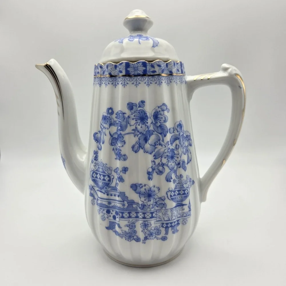 Vintage Tuppack China Blau Tiefenfurt Asian Pattern Blue & White Tea Pot Germany